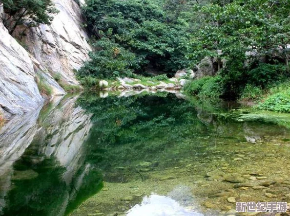 桃源洞口已是溪水，清澈流水潺潺而过，周围景色如画，吸引众多游客前来观赏与拍照留念